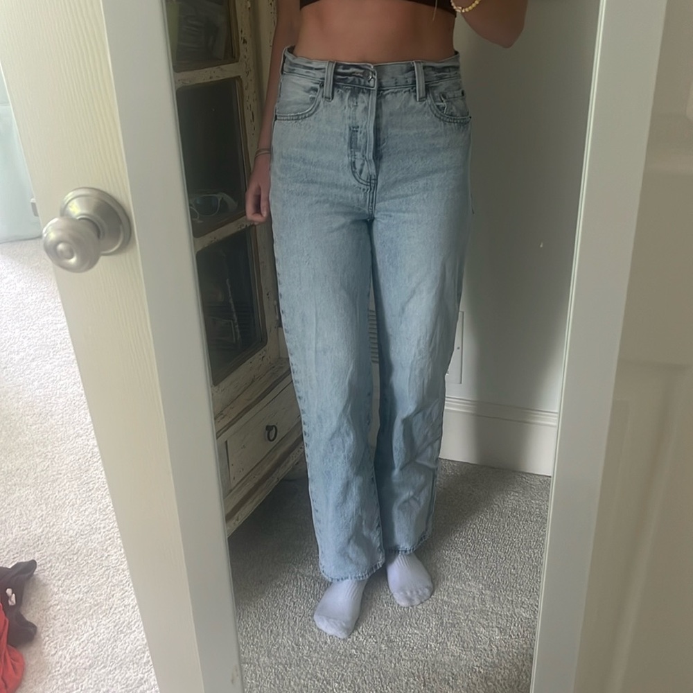 High rise light blue jeans